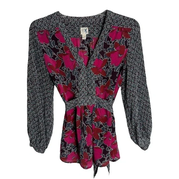 Anthropologie Edme Esyllte Silk Long Sleeve Blouse Size 0 XS Boho Fairy - Picture 2 of 9